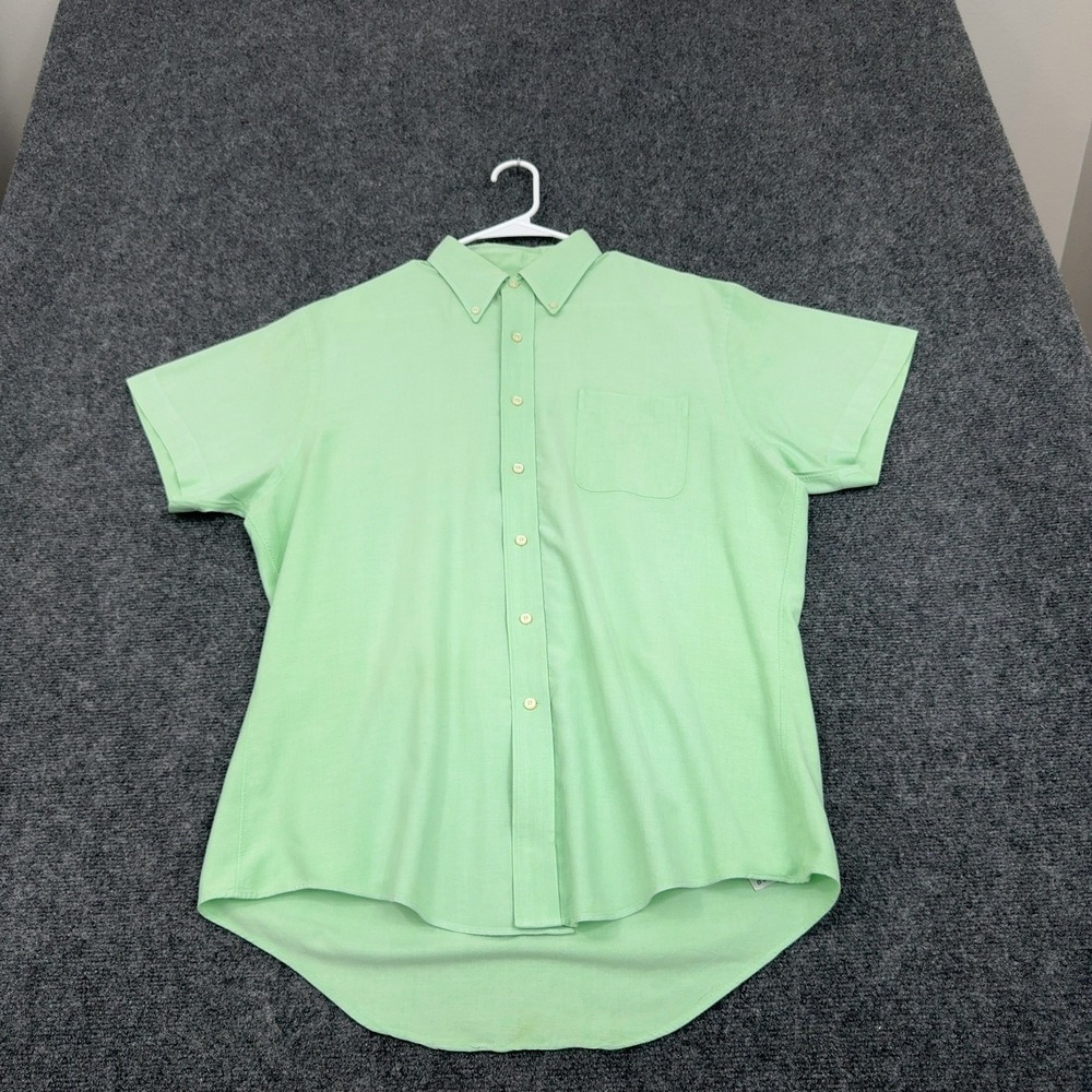 Lands End Shirt Mens 16.5 Green Cotton Oxford Button Down Short Sleeve Preppy